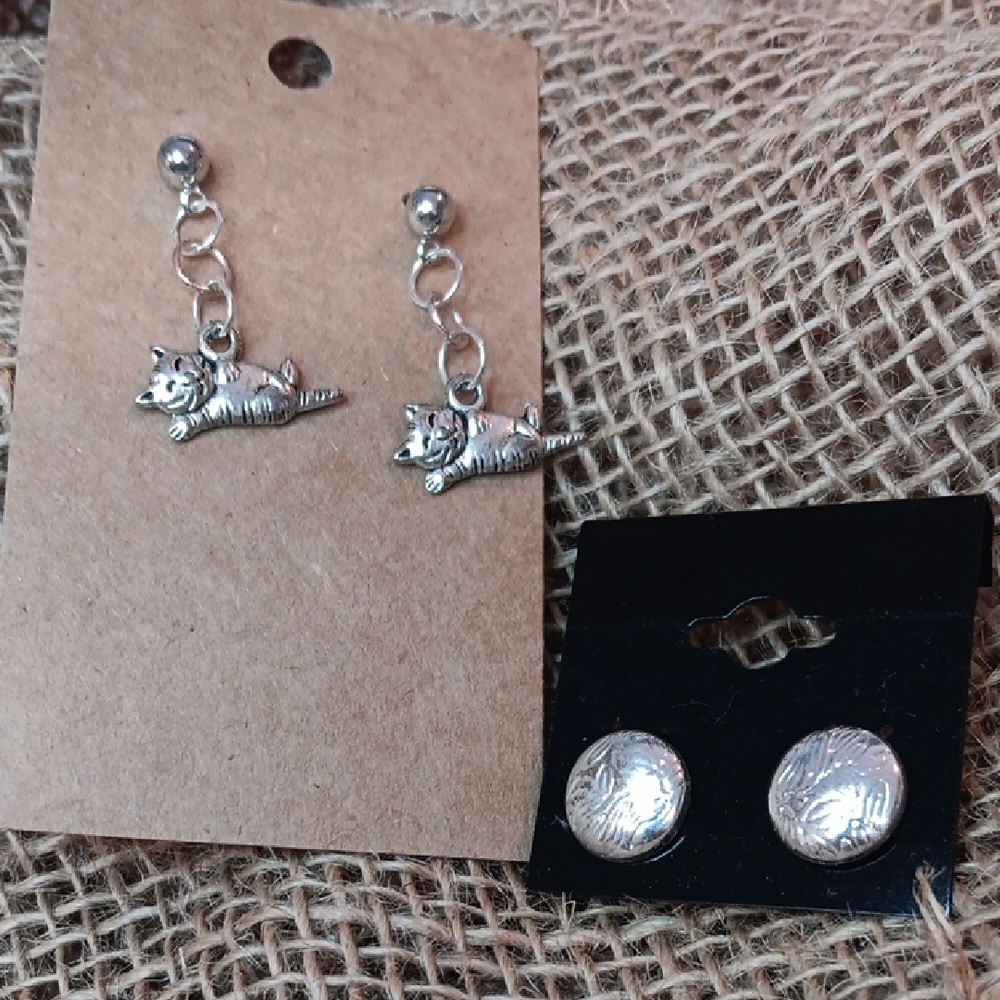 Silver Fox Dangle Earrings and Round Studs